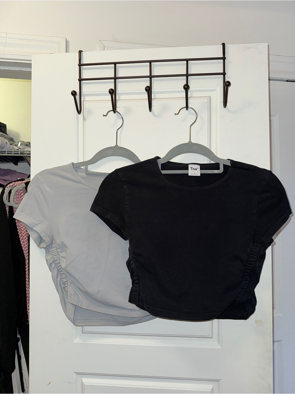 TNA Set of Two Cropped Crewneck Tees in Black and Light Gray